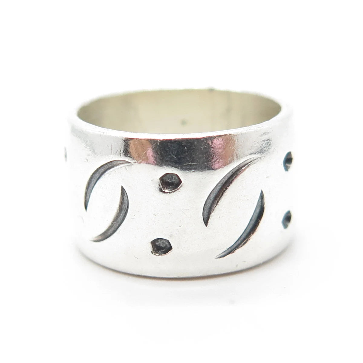 925 Sterling Silver Vintage Mexico Dice Design Wide Band Ring Size 6