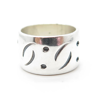 925 Sterling Silver Vintage Mexico Dice Design Wide Band Ring Size 6