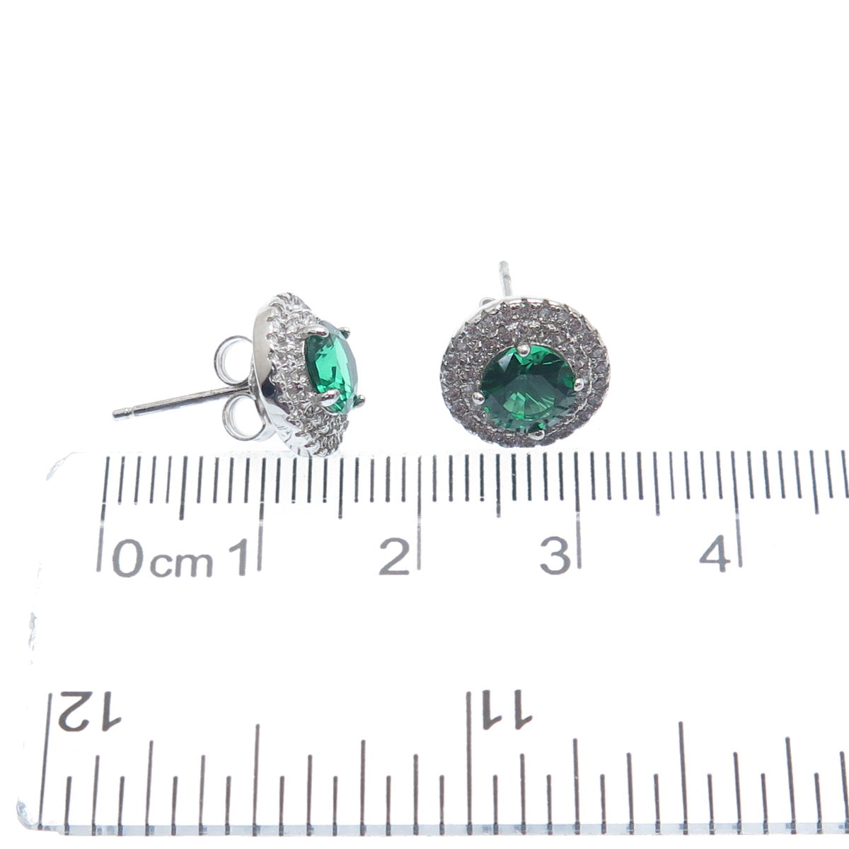 925 Sterling Silver Round-Cut Green & White C Z Stud Earrings