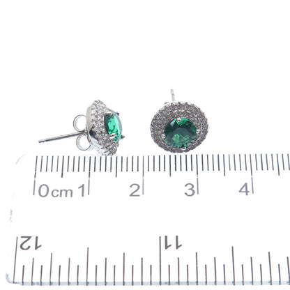 925 Sterling Silver Round-Cut Green & White C Z Stud Earrings