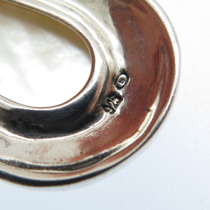 925 Sterling Silver Vintage Real MOP Ornate Teardrop Oxidized Pendant