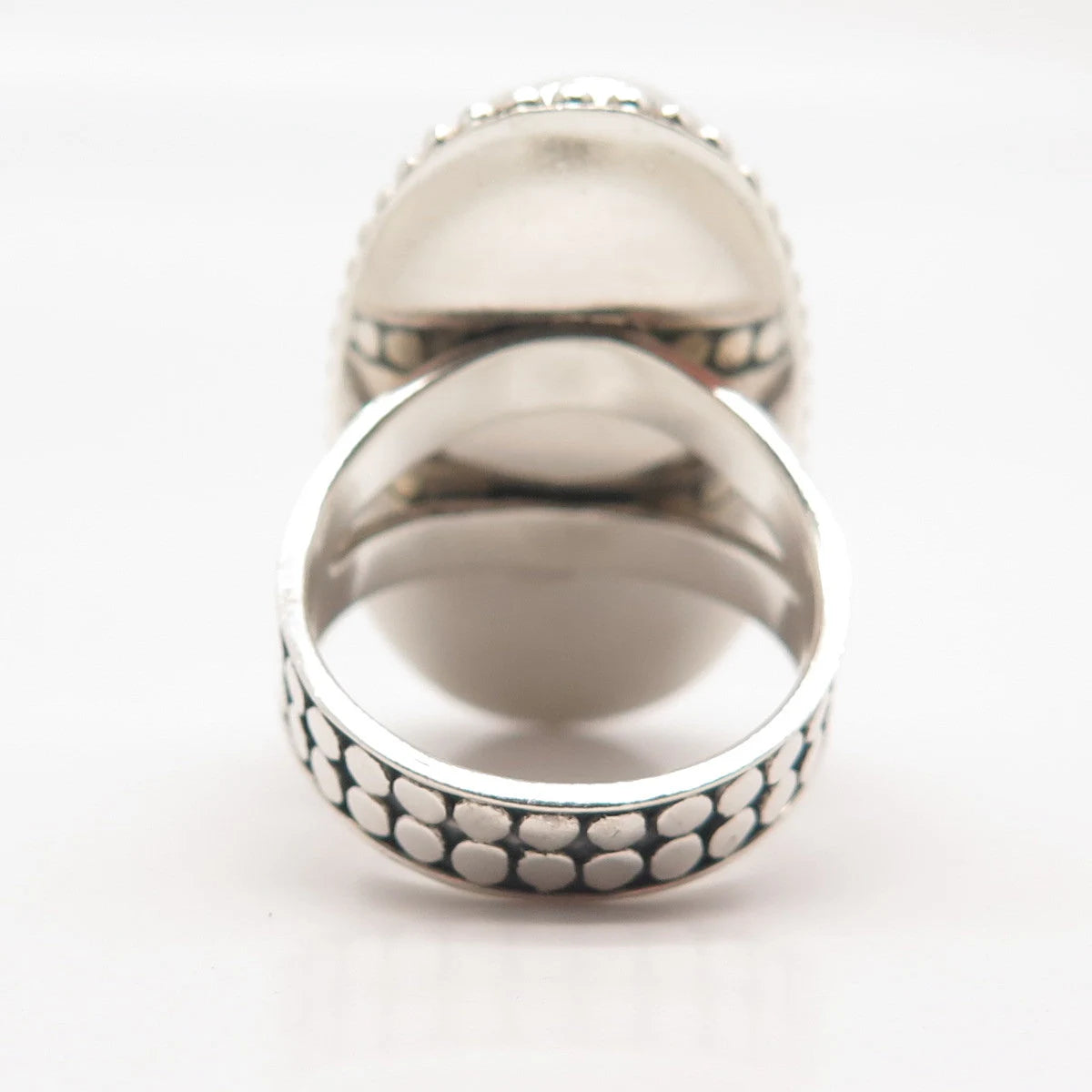 925 Sterling Silver Vintage AF Rose Quartz Beaded Oval Statement Ring Size 8