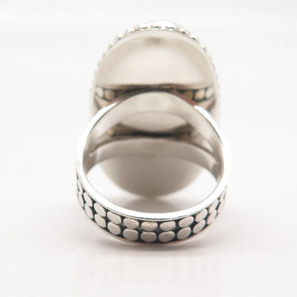 925 Sterling Silver Vintage AF Rose Quartz Beaded Oval Statement Ring Size 8