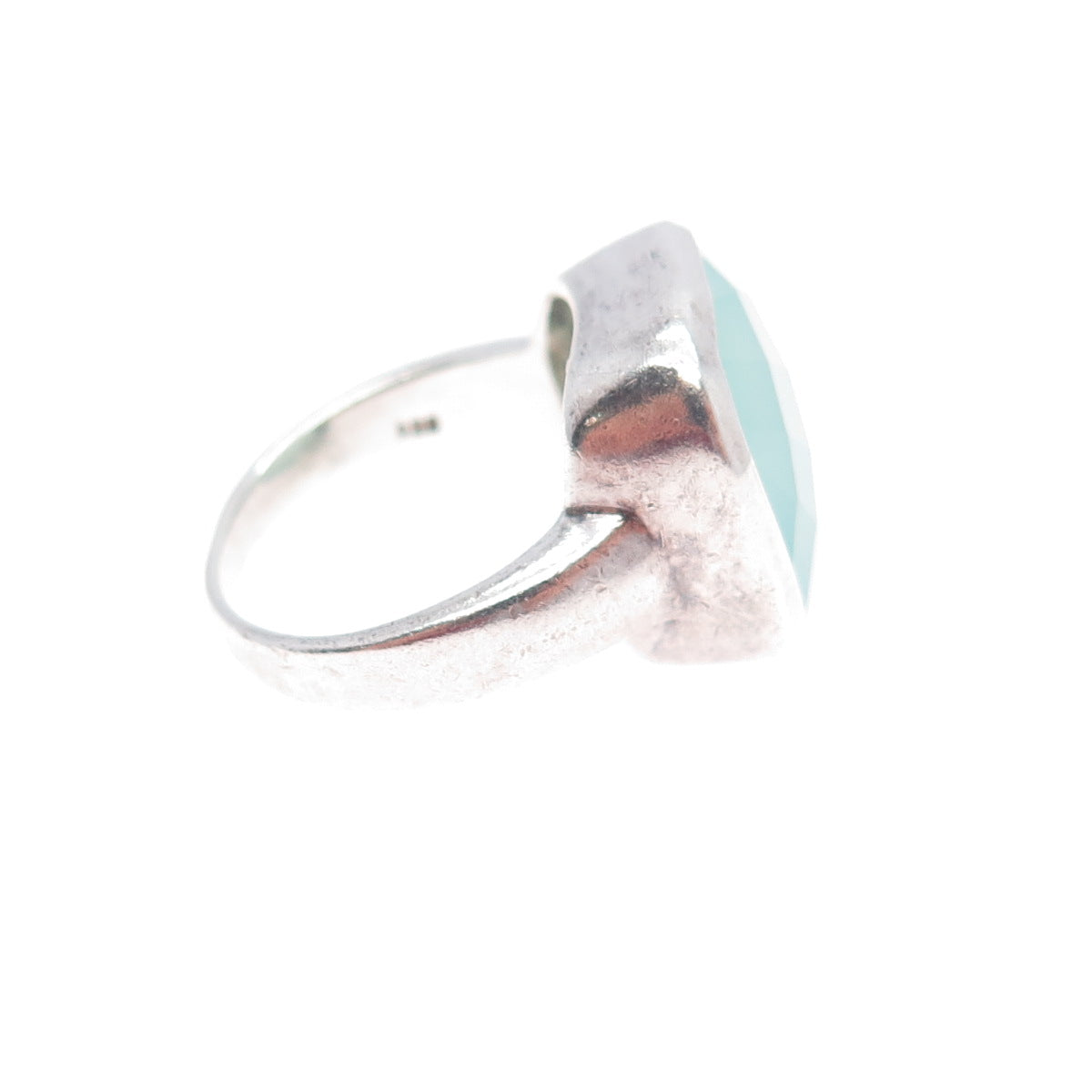 925 Sterling Silver Vintage Real Cushion-Cut Chalcedony Ring Size 6.5