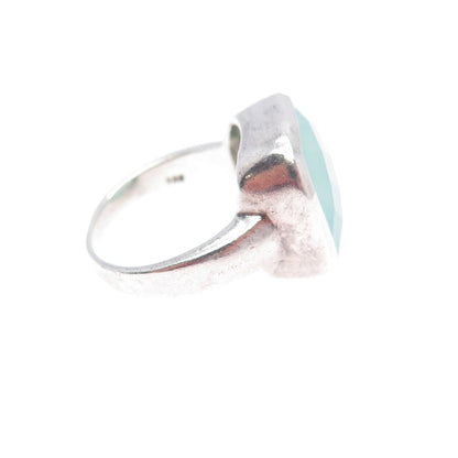 925 Sterling Silver Vintage Real Cushion-Cut Chalcedony Ring Size 6.5