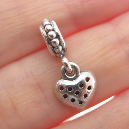 PANDORA 925 Sterling Silver Pink Round-Cut Shaped C Z Heart Dangle Charm