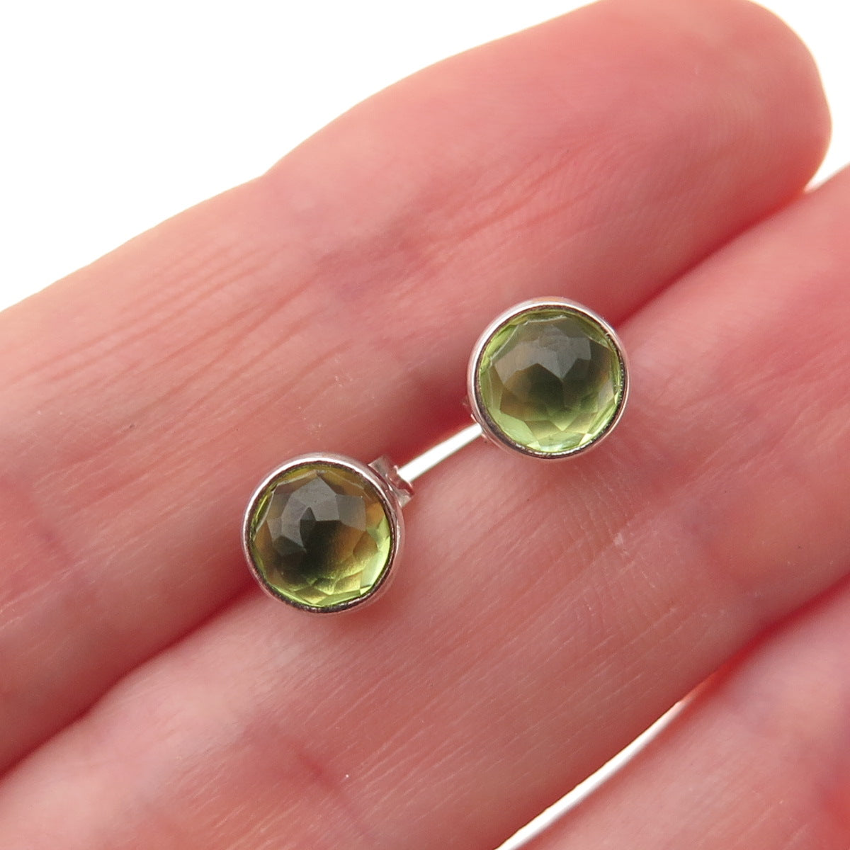 Pandora 925 Sterling Silver Real Peridot August Birthday Blooms Stud Earrings
