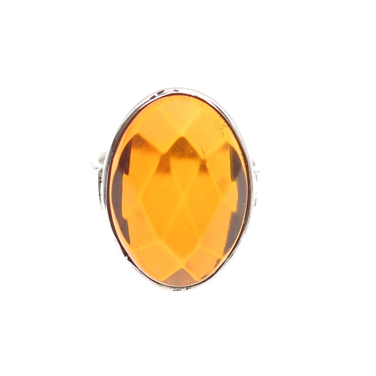 925 Sterling Silver Vintage LJ Poland Real Amber Modernist Ring Size 6.25