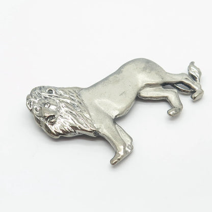 925 Sterling Silver Vintage Italy C Z Lion / Leo Zodiac Sign Pin Brooch