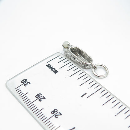 925 Sterling Silver Antique Art Deco Milky Glass Boot Shoe Charm Pendant