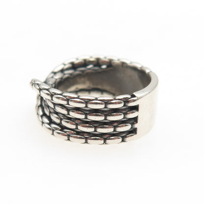 925 Sterling Silver Vintage Multi-Row Chain Crisscross Oxidized Ring Size 7.5