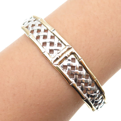 INTERNATIONAL Sterling Silver 2-Tone Vintage Bamboo Adjustable Bracelet 6.75"