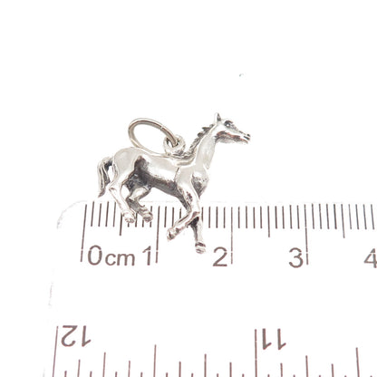 Beau 925 Sterling Silver Vintage Horse Oxidized 3D Mini Charm Pendant