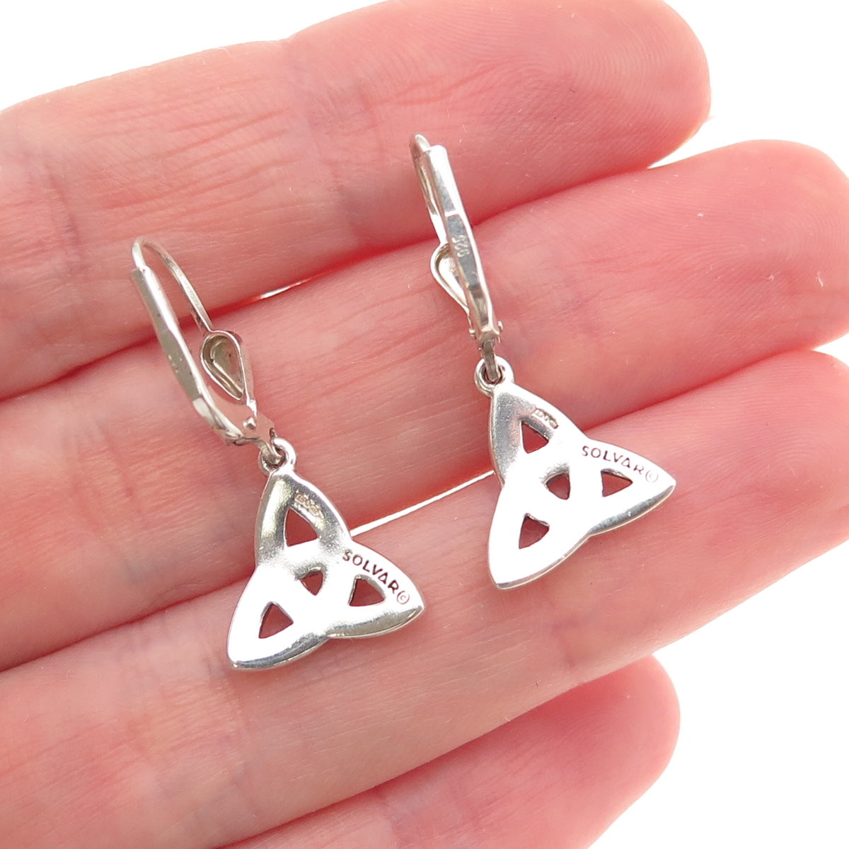 Solvar 925 Sterling Silver Vintage Ireland Celtic Trinity Knot Dangle Earrings