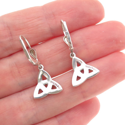 Solvar 925 Sterling Silver Vintage Ireland Celtic Trinity Knot Dangle Earrings