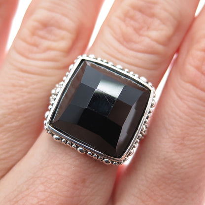 ATI ANNIKA WITT Sterling Silver Vintage Onyx Granulated Oxidized Ring Size 6.25