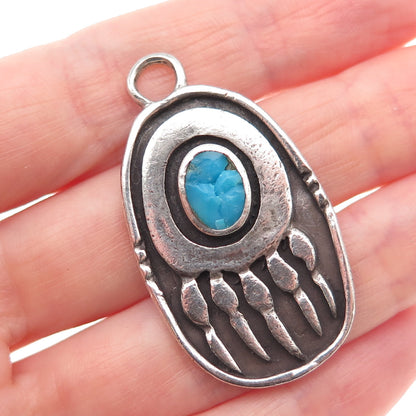 Old Pawn Sterling Silver Vintage Southwestern Turquoise Bear Paw Charm Pendant