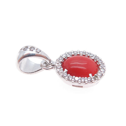925 Sterling Silver Real Coral & C Z Minimalist Charm Pendant