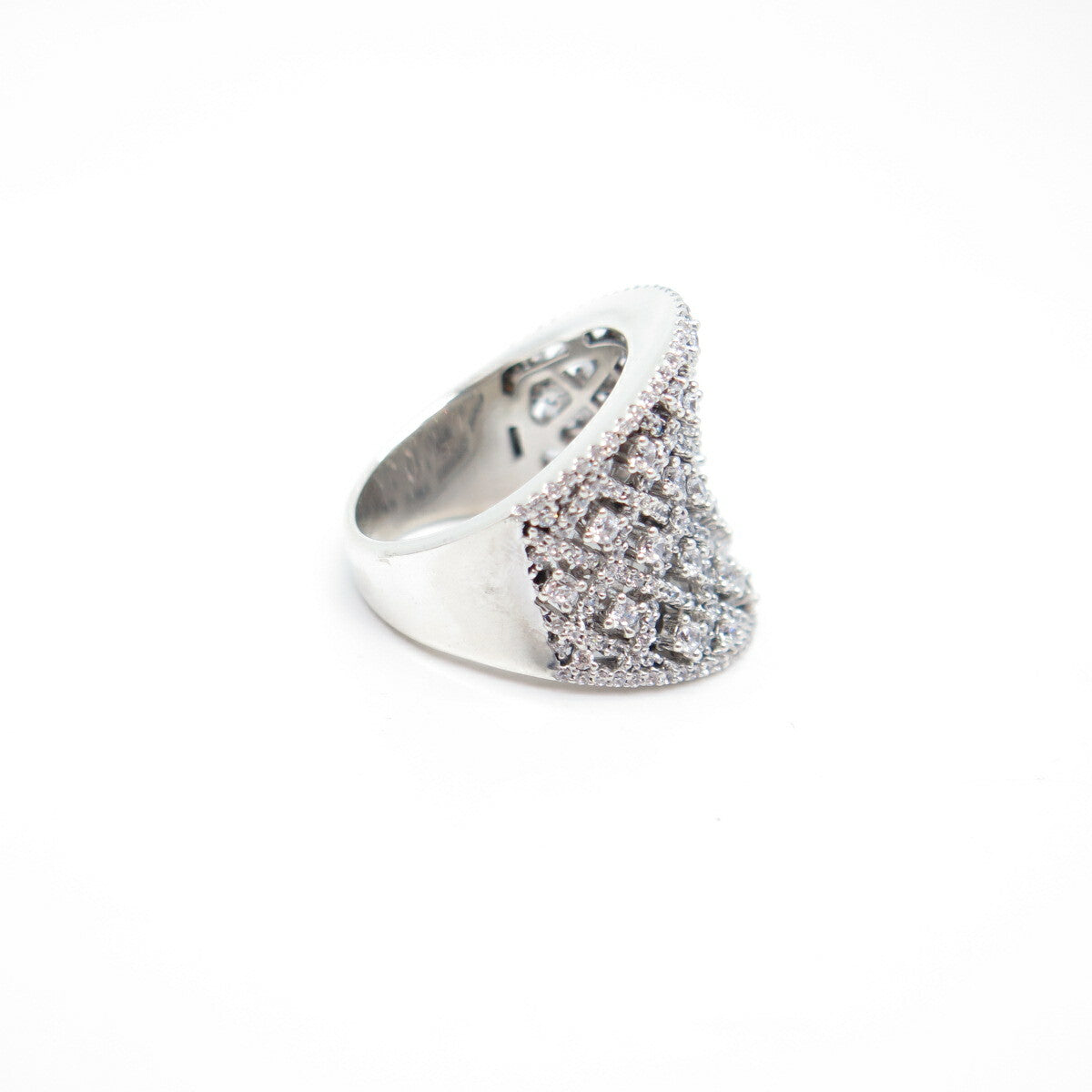925 Sterling Silver Pave C Z Ornate Ring Size 7.5