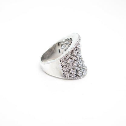 925 Sterling Silver Pave C Z Ornate Ring Size 7.5