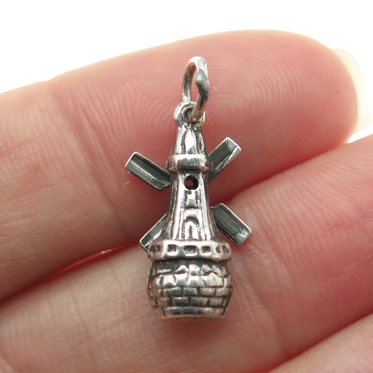 925 Sterling Silver Antique Windmill 3D Charm Pendant