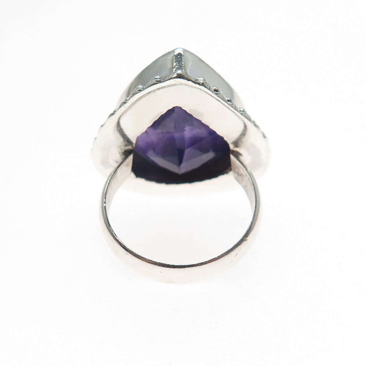 925 Sterling Silver Vintage Real Amethyst Beaded Oxidized Ring Size 5.75