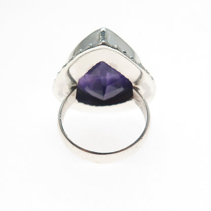 925 Sterling Silver Vintage Real Amethyst Beaded Oxidized Ring Size 5.75