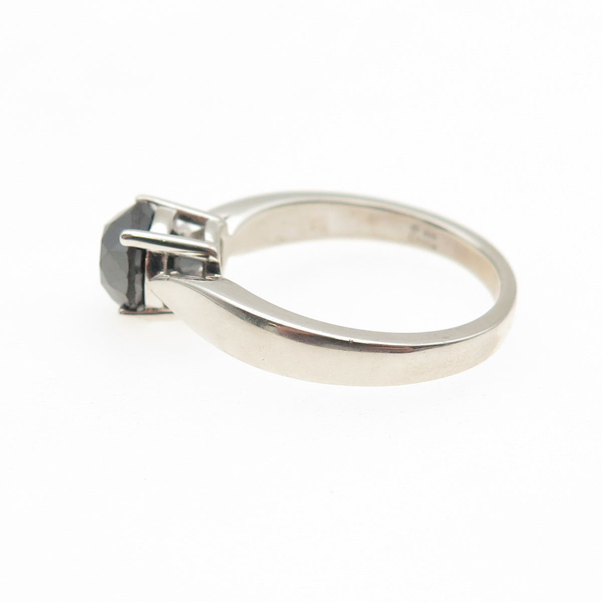 925 Sterling Silver Real Round-Cut Black Diamond Ring Size 8