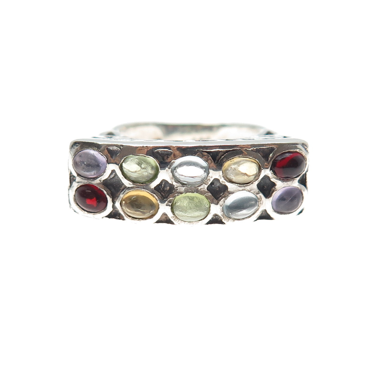 925 Sterling Silver Blue Topaz Citrine Peridot Garnet & Amethyst Ring Size 6.25
