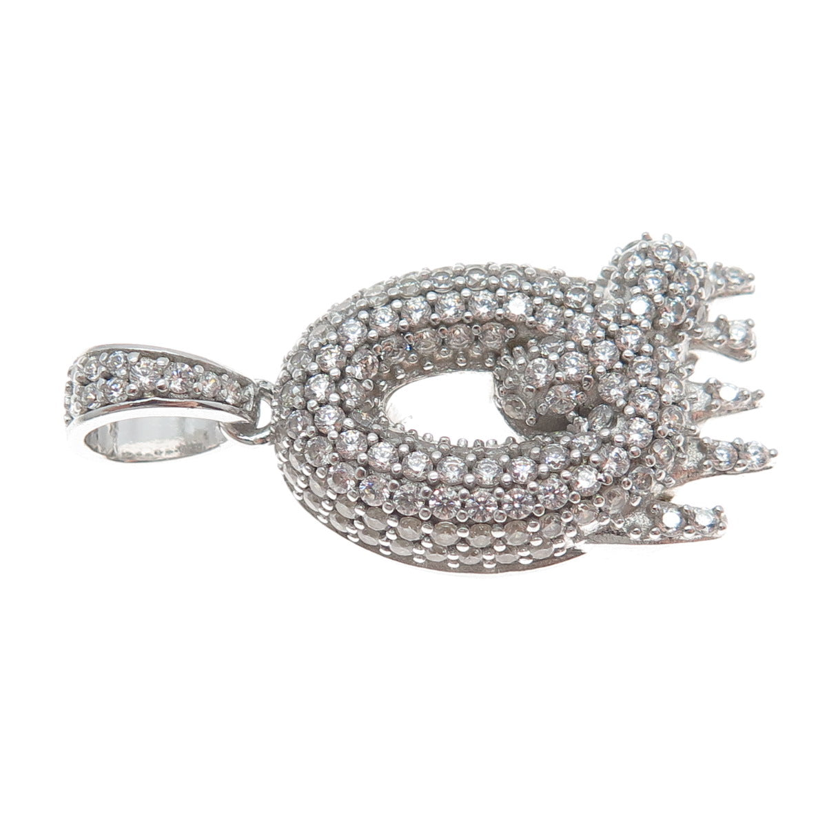 925 Sterling Silver Round-Cut Shaped C Z Letter Q Initial Sparkle Pendant