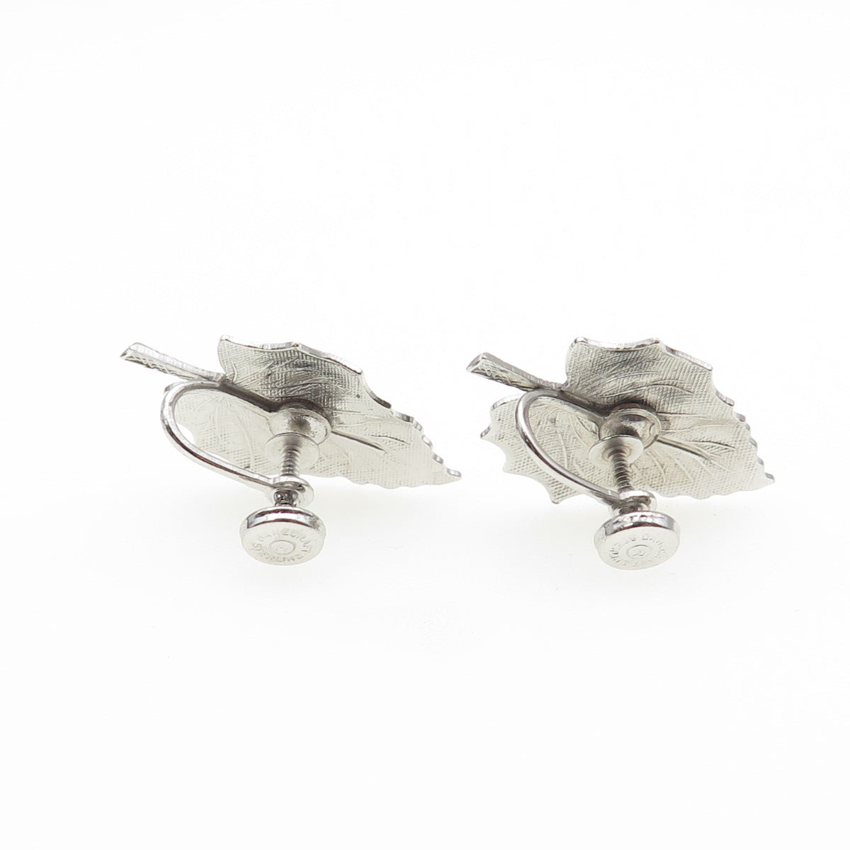 DANECRAFT 925 Sterling Silver Antique Art Deco Floral Leaf Screw Back Earrings