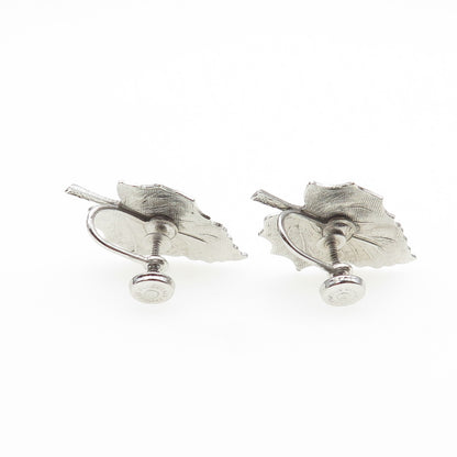 DANECRAFT 925 Sterling Silver Antique Art Deco Floral Leaf Screw Back Earrings