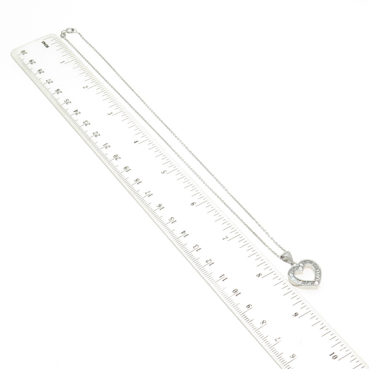 925 Sterling Silver Tapered Baguette-Cut C Z Heart Cable Chain Necklace 16"