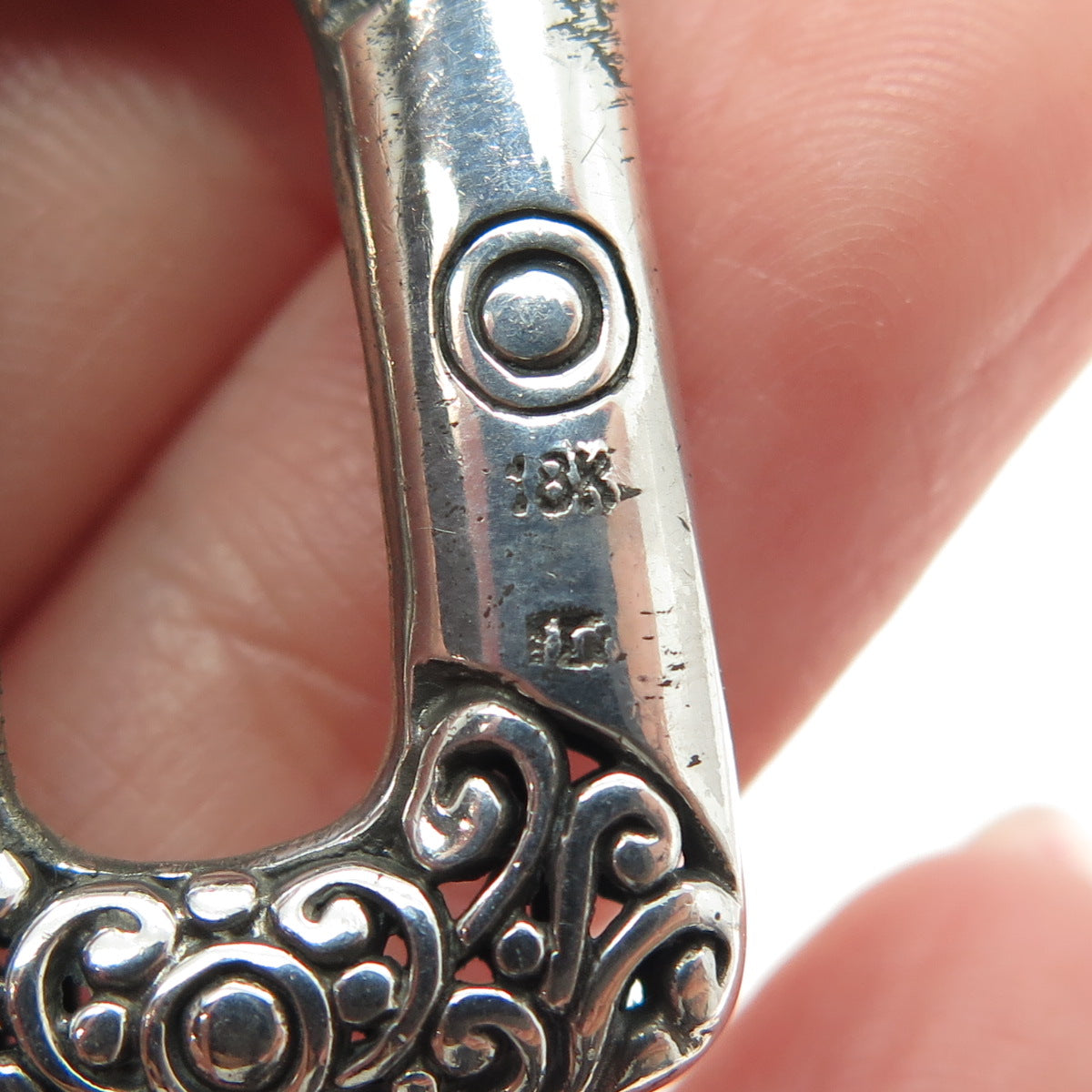 18K Yellow Gold & 925 Sterling Silver Vintage Floral Scroll Pendant