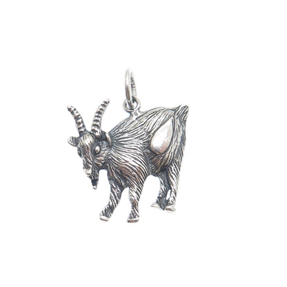 925 Sterling Silver Vintage Goat Oxidized Minimalist Charm Pendant