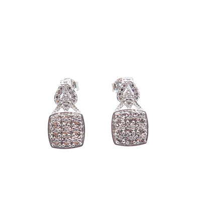 925 Sterling Silver Round-Cut C Z Cushion Drop Earrings
