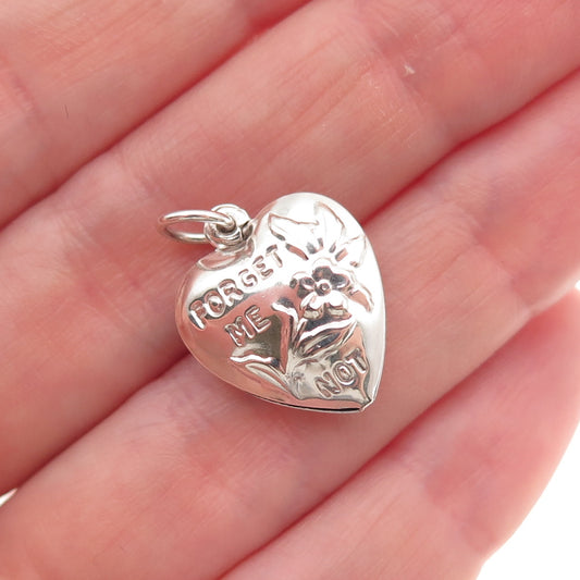 925 Sterling Silver Antique Art Deco Forget Me Not Chatelaine Heart Mini Pendant