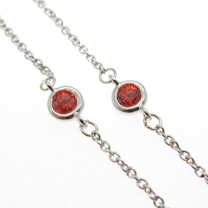 925 Sterling Silver Red Round-Cut Shaped C Z Cable Chain Necklace 18"