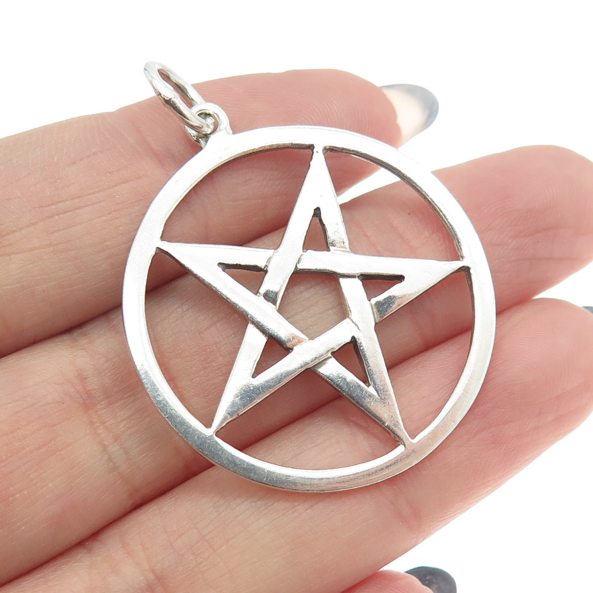 925 Sterling Silver Vintage Pentagram Round Pendant