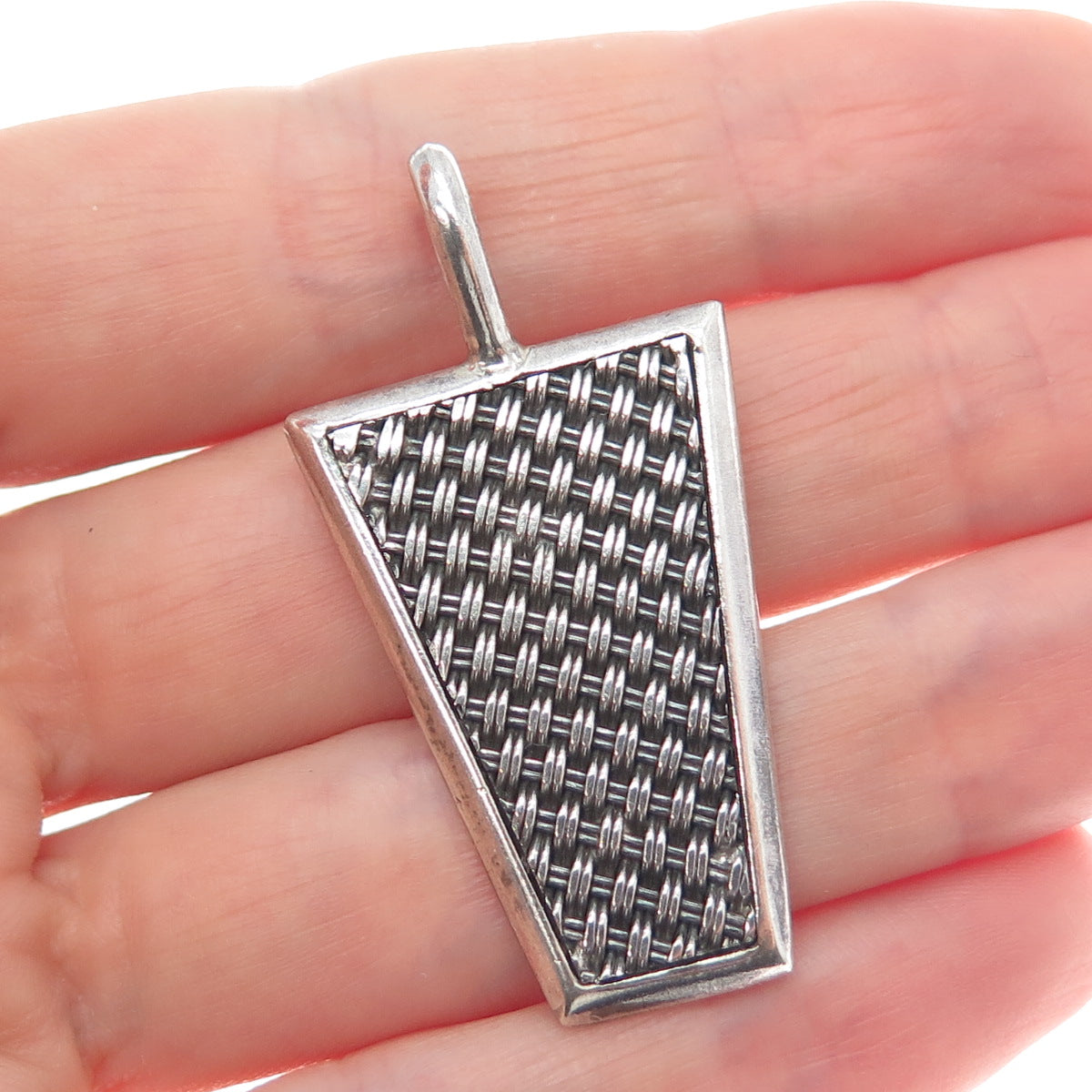 925 Sterling Silver Vintage Modernist Mesh Oxidized Charm Pendant