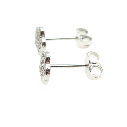 925 Sterling Silver Round-Cut C Z Flower Stud Earrings