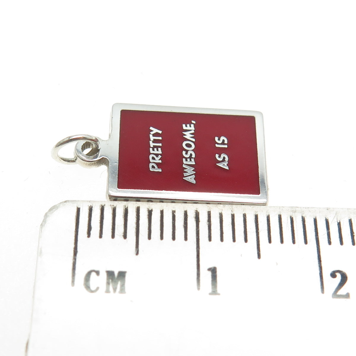 925 Sterling Silver Red Enamel "Pretty Awesome, As Is" Minimalist Charm Pendant