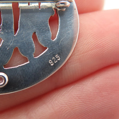 925 Sterling Silver Vintage C Z "MOM" Textured Oval Pin Brooch
