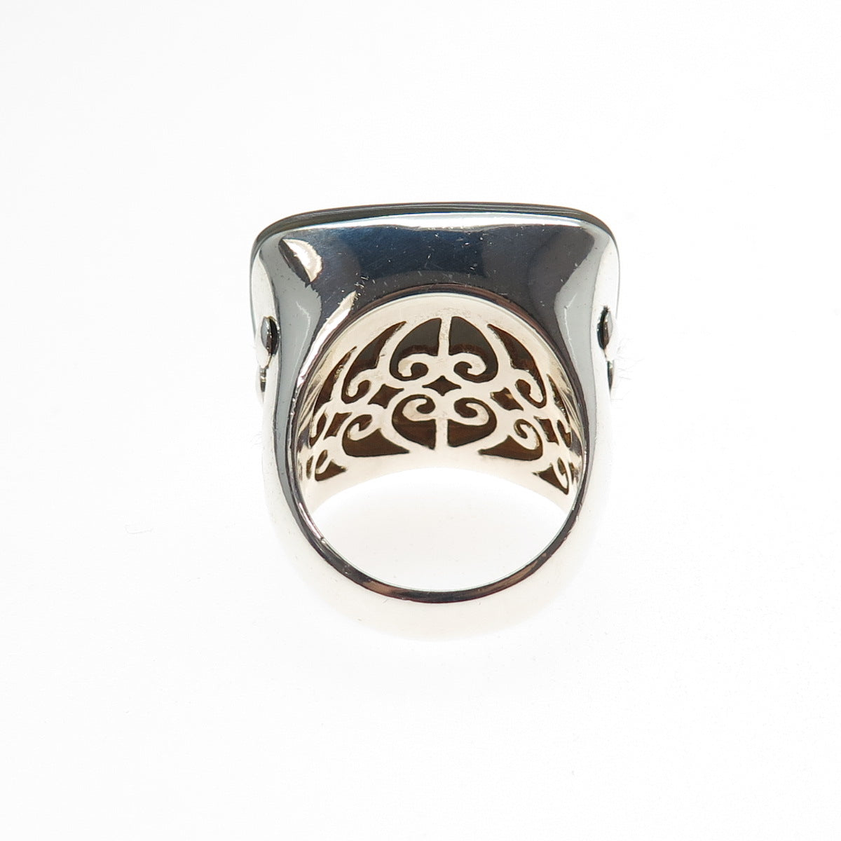 925 Sterling Silver Vintage Real Abalone Shell Modernist Ring Size 7.75