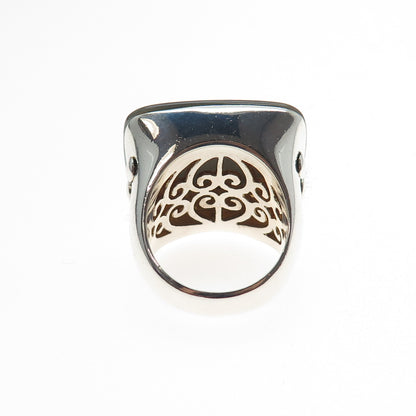 925 Sterling Silver Vintage Real Abalone Shell Modernist Ring Size 7.75