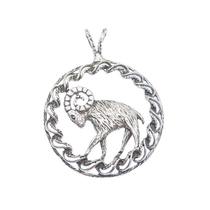 925 Sterling Silver Vintage Aries Zodiac Sign Oxidized Pendant