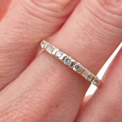 925 Sterling Gold Plated Round & Tapered Baguette-Cut C Z Engagement Ring Size 6