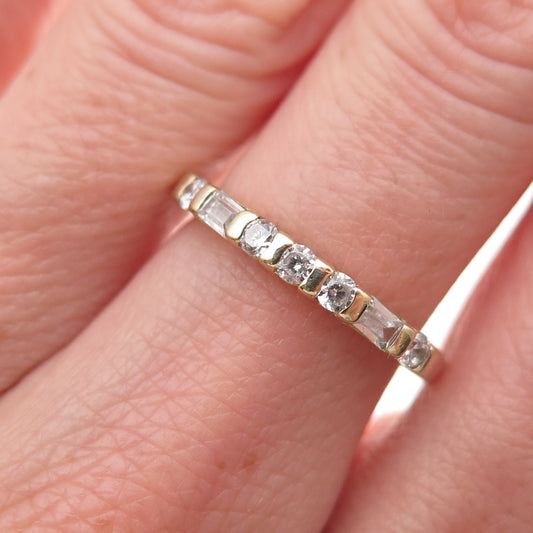 925 Sterling Gold Plated Round & Tapered Baguette-Cut C Z Engagement Ring Size 6