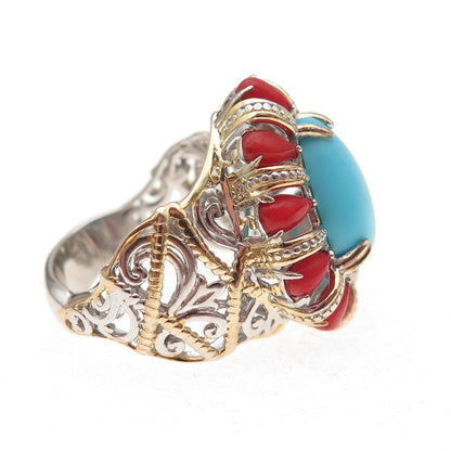 Michael Valitutti Gems En Vogue 925 Sterling Real Turquoise Coral Ring Size 8.25