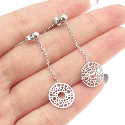 925 Sterling Silver Circle w/Chain Dangling Earrings
